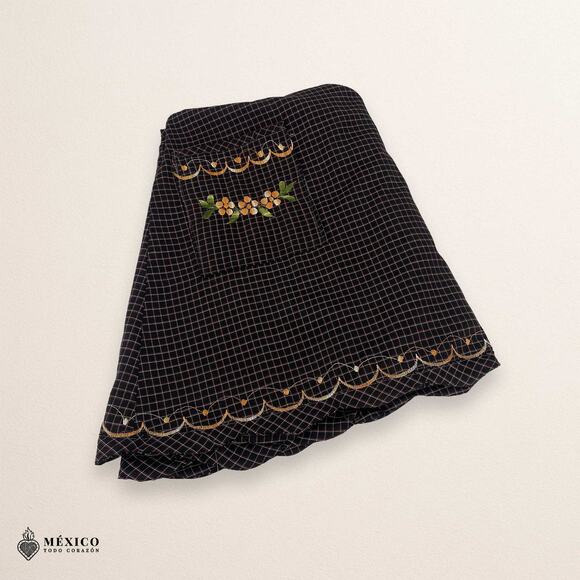 Brown Mexican Embroidered Apron – Essential Cotton Kitchen Apron Floral Design - Picture 7 of 9